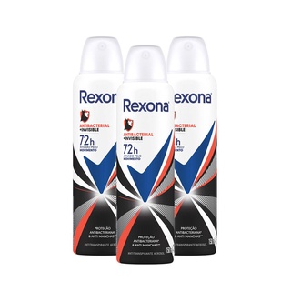 Kit 3 Desodorantes Antitranspirantes Aerosol Feminino Rexona Antibacterial + Invisible 150ml