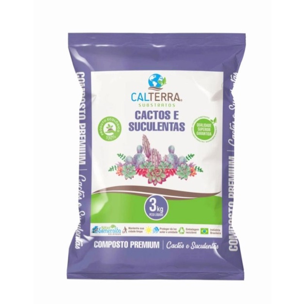 Terra para suculentas e cactos,  3 Kg substrato Premium Calterra