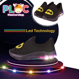 Tênis Led Infantil Luzinha Menino Meia Calce Fácil Leve Flexível Confortável Anatômico PLOC LED40 - BATMAN BRASÃO
