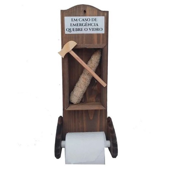 Porta Papel Higiênico Divertido em Madeira Sabugo de Milho Em caso de Emergência Quebre o Vidro Decorativo