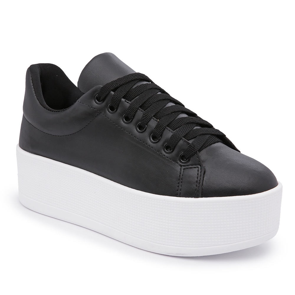 Tenis Feminino Plataforma Sapatenis Tendência Preto Sola Alta Fashion Blogueira