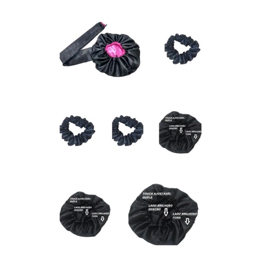 Difusora Preta com Pink+3 toucas ajustável Preta +3 xuxinhas Preta de cetim