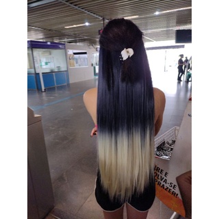 mega hair ombre hair preto com platinado tic tac 70 cm