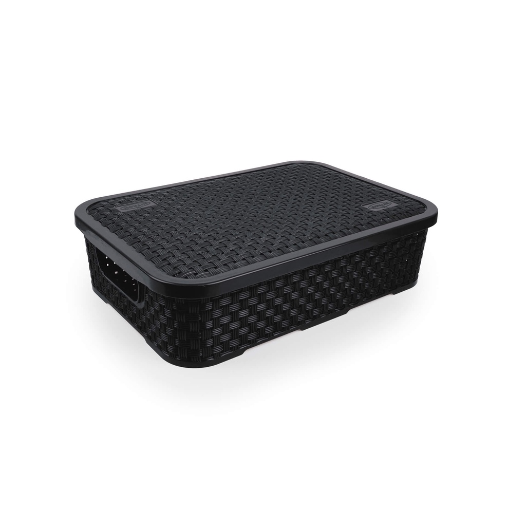 Caixa Organizadora Baixa ECO Rattan com Tampa 4,5L Organização Decorativa Casa Organizada