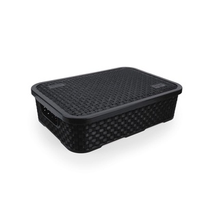 Cesto Eco Rattan C/tampa Baixo Médio - Preto Nitron