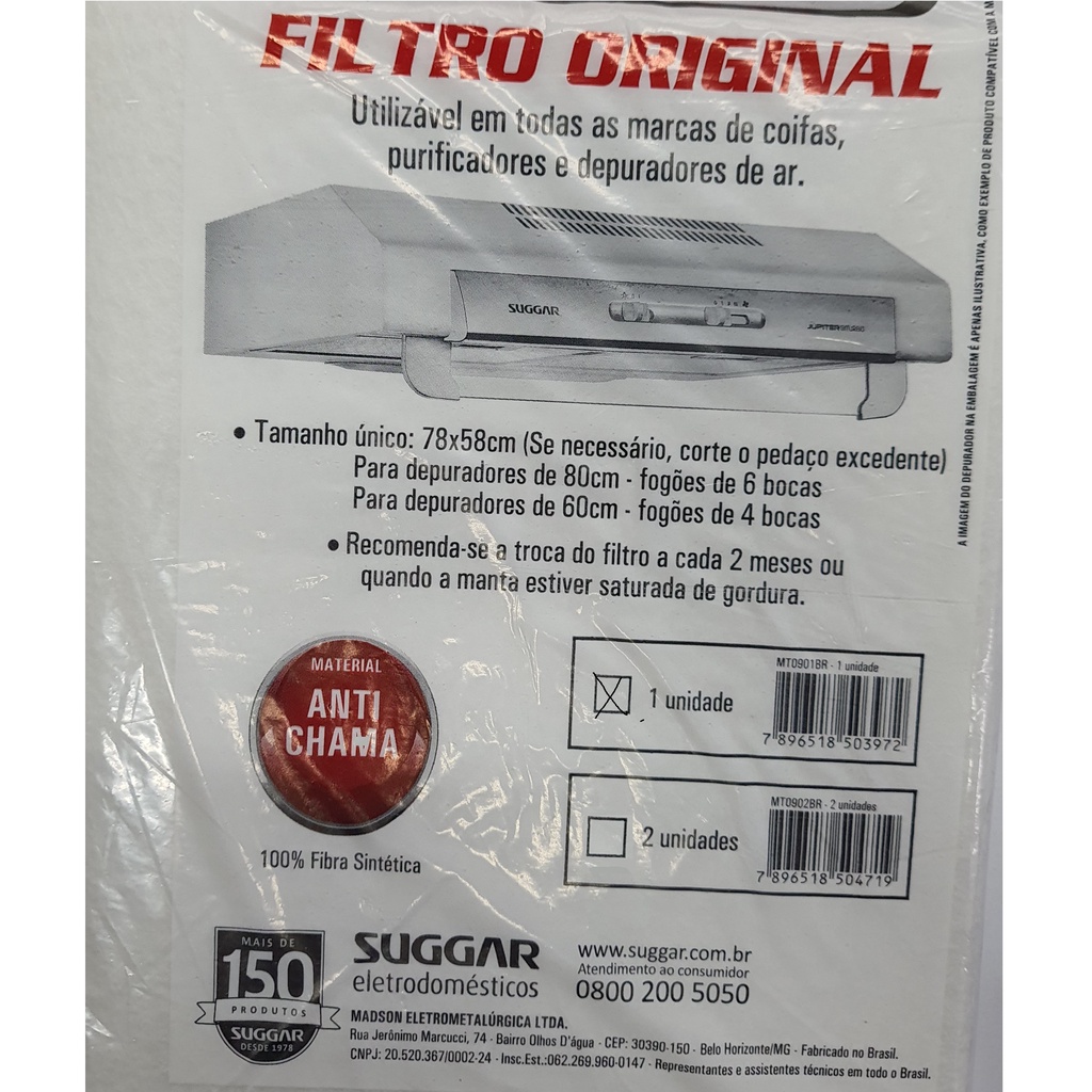 Manta para Coifa/Depurador suggar - 1un - Original