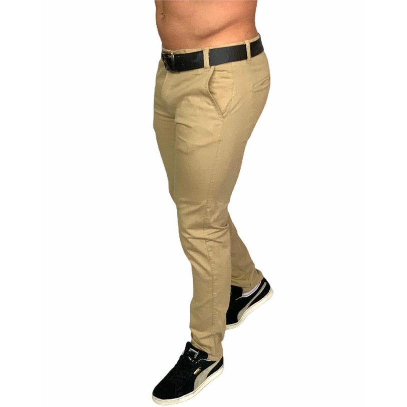 Calça sarja e jeans masculina slim Preta Bege Azul Marinho Bordo Caramelo