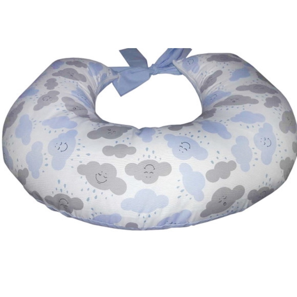Almofada para amamentação de Bebe Menino Azul bebe e Cinza Chuva de Bençãos - Apoio Amamentar Bebê Menino PROMOÇÃO