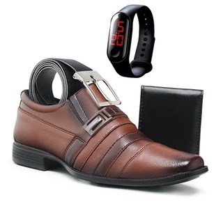 Sapato Social Masculino Confortável Elegante com Carteira Cinto e Relógio