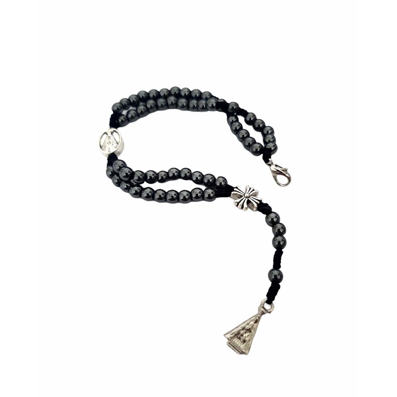 Terço de Pulso Pedra de Hematita Nossa Senhora Aparecida Pulseira Masculino e Feminino