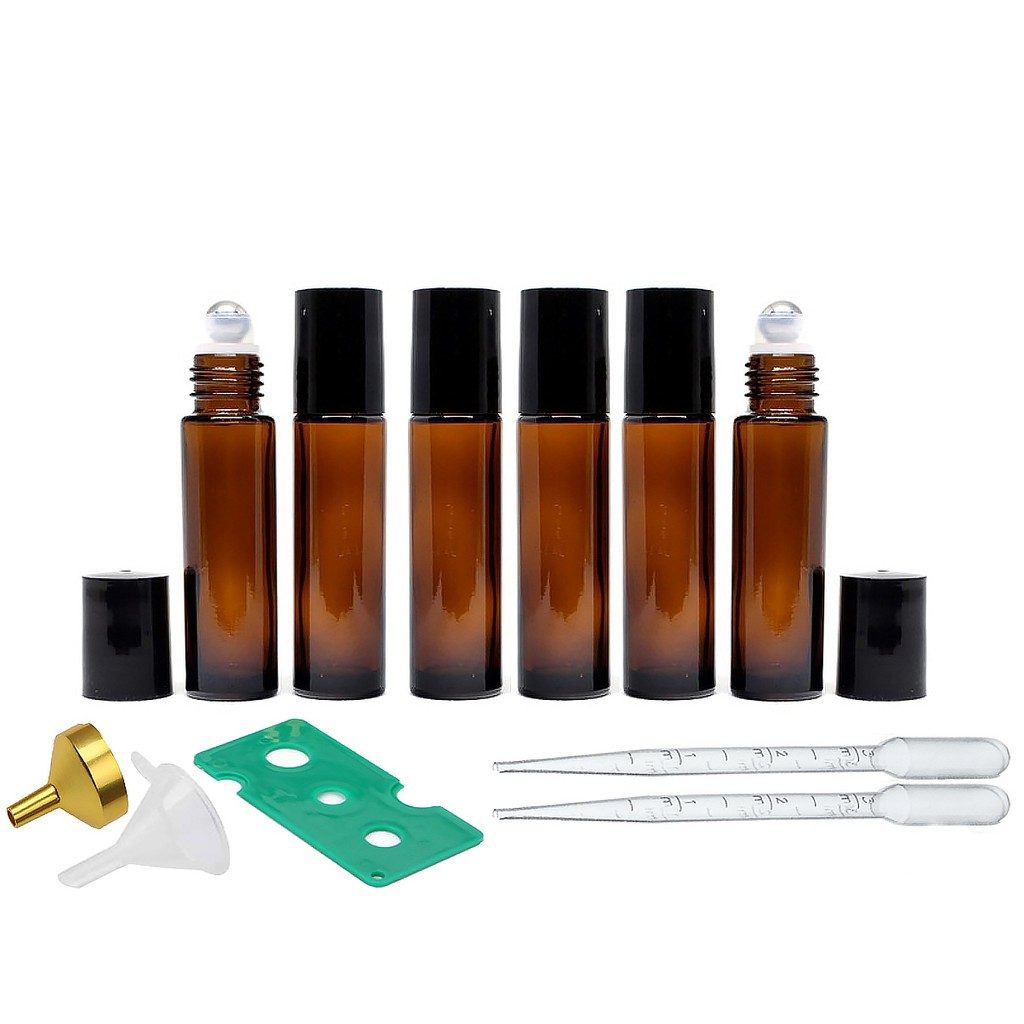 6 uni Frasco De Vidro Roll On Ambar 10ml + Acessórios Removedor de tampa,  Funil e pipeta pasteur em Oferta na Shopee