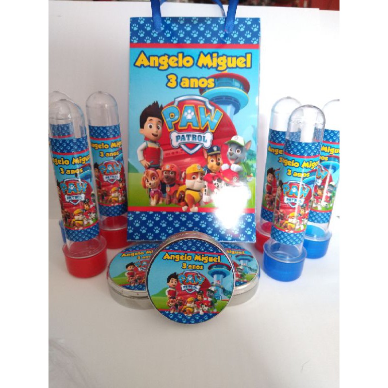 Kit 60Itens festa Lembrancinhas Personalizadas Patrulha canina - ( 10 sacolinhas, 10 tubetes 10 latinhas 15 toppers 15 forminhas)