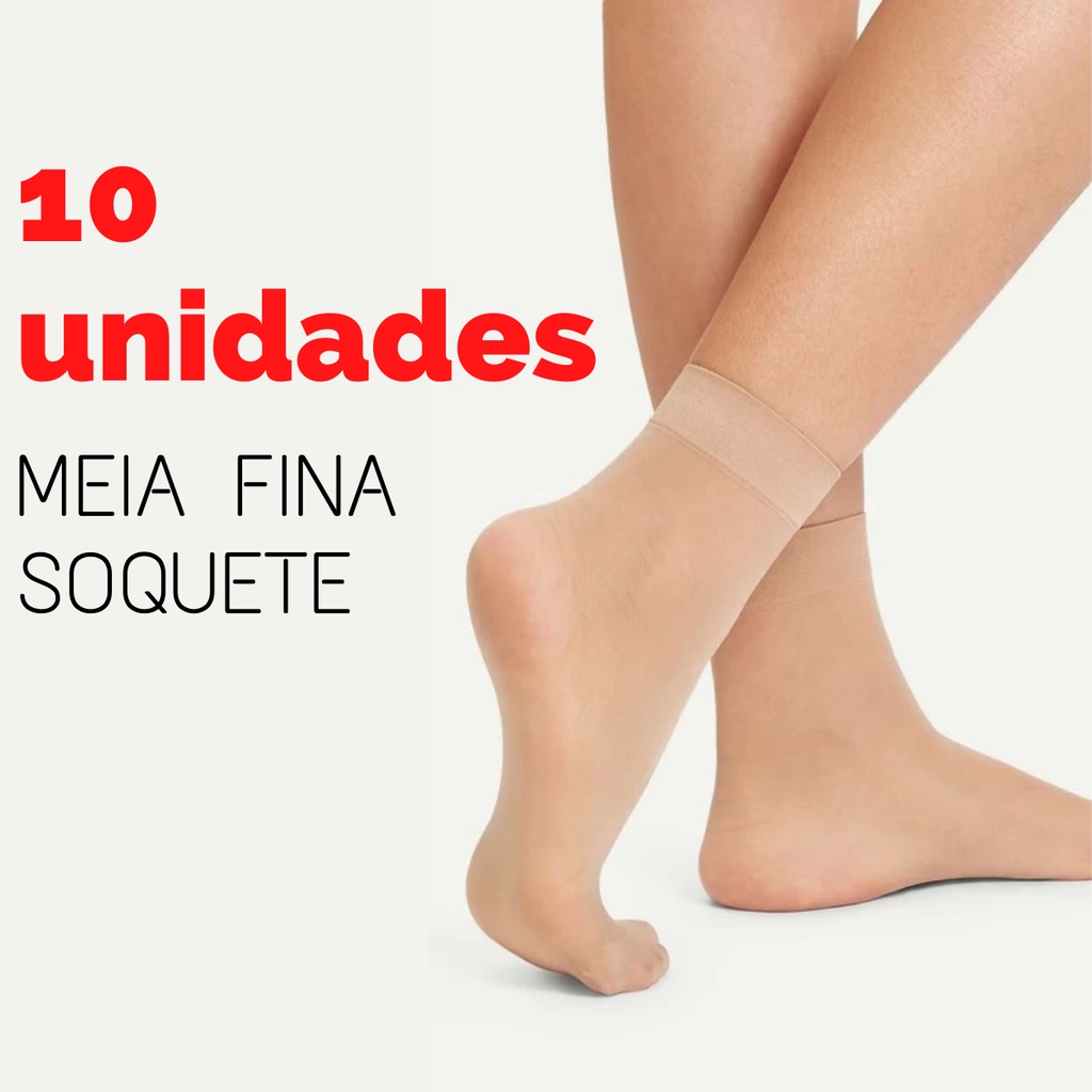 Kit 10 Pares Meia Fina Soquete Feminina Trabalho Sapatilha Sapato