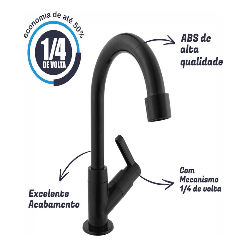 Torneira Abs Bica Movel De Bancada Banheiro Lavabo Preto