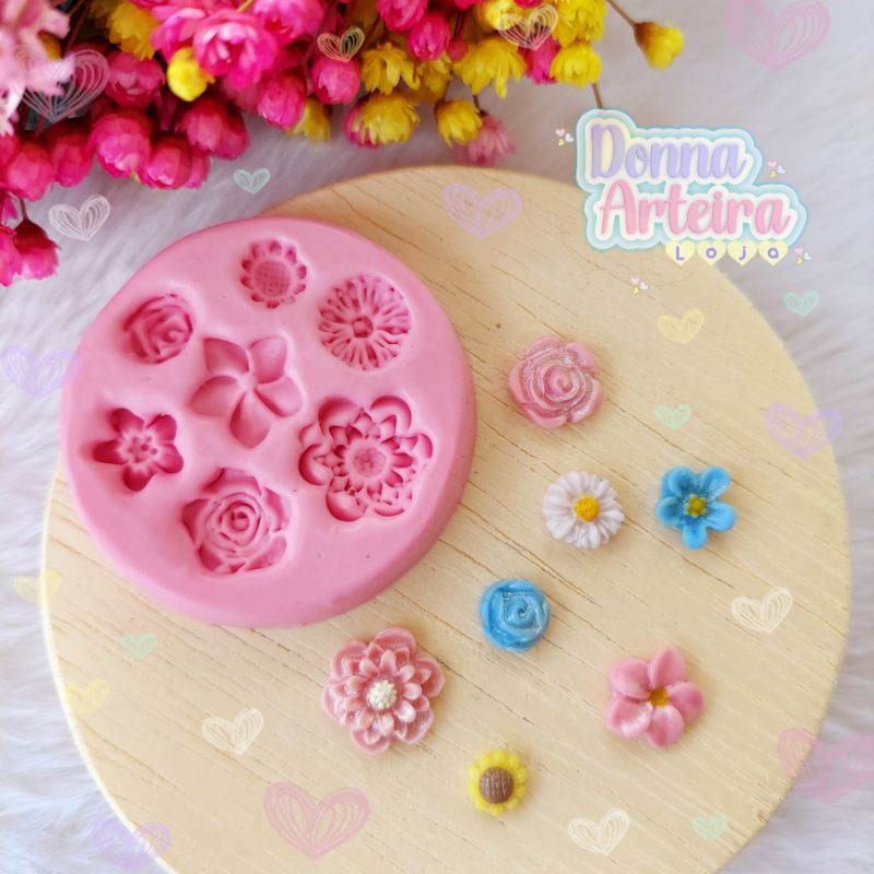 Molde de Silicone Mini Flores para decorar cód 039 Biscuit, Pasta