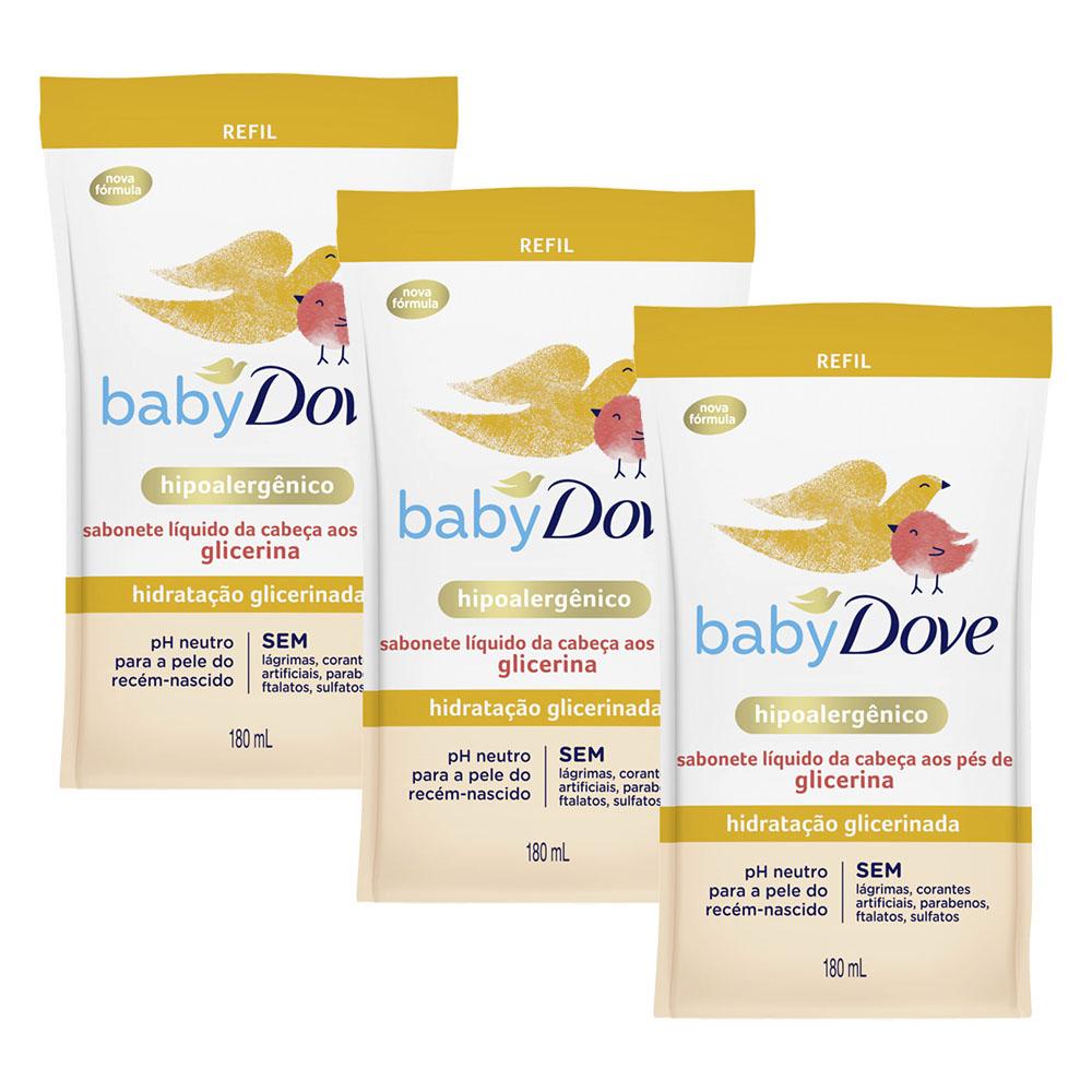 Kit com 3 Sabonetes Líquidos Glicerina Baby Dove Hidratação Glicerinada 180ml Refil em Oferta na Shopee