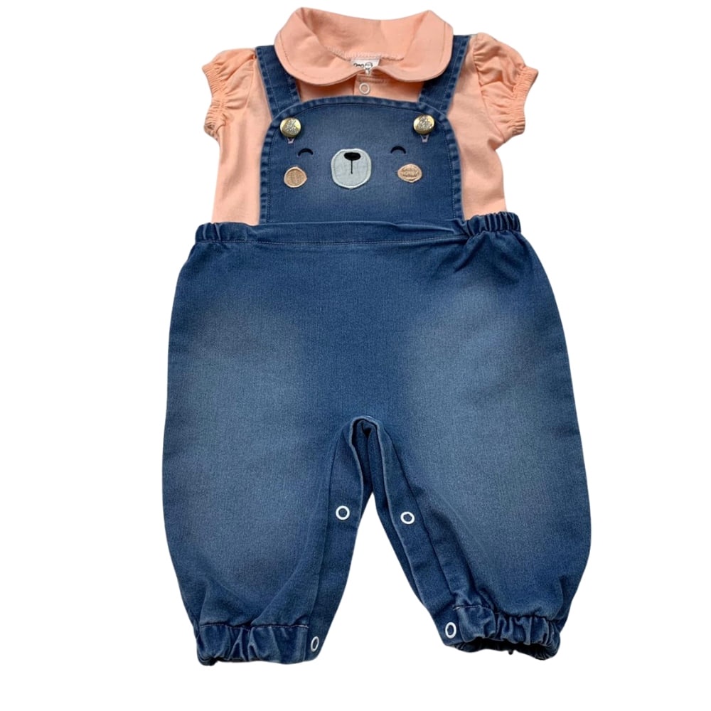 Conjunto Bebe Menina Jardineira Jeans Shopee Brasil