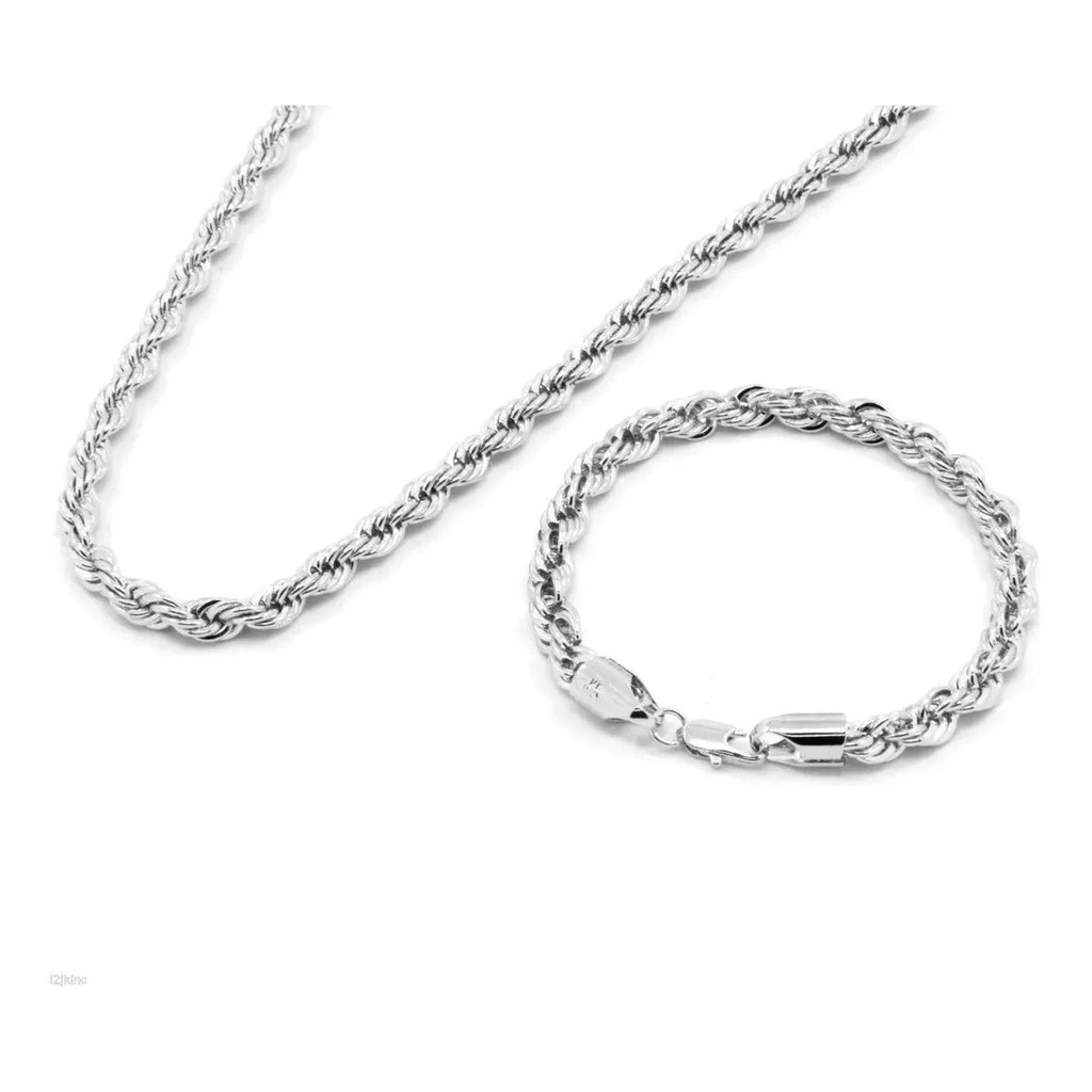 Conjunto Cordão Baiano E Pulseira Aço Inox 60 Cm Top Masculina