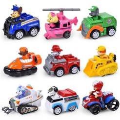 Kit 9 Carrinhos Boneco Patrulha Canina De Fricção Chase Marshall Zuma Rocky Sky Rubble Ryde