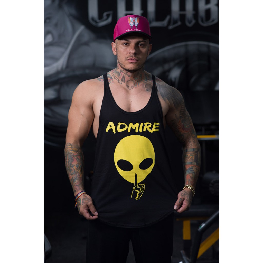 Regata Cavada Masculina Academia 100% Algodão Fitness Et Alien Treino Musculação Estampada