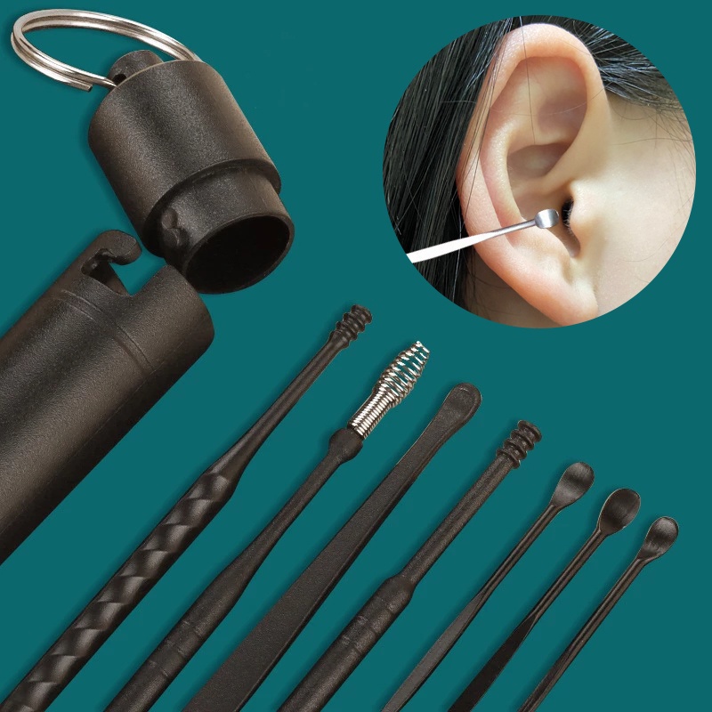 7 Pcs Portátil Aço Inoxidável Earpick Ear Cleaner Colher De Limpeza Do Cuidado Da Orelha Ferramenta De Remoção De Cera De Ouvido Kit Removedor