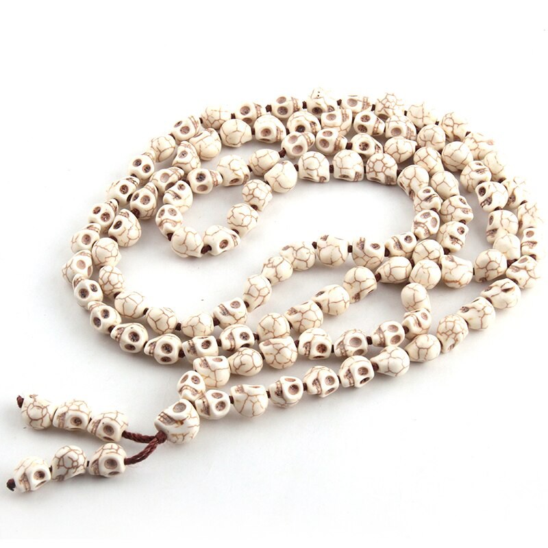 Japamala Howlita Caveiras 108 contas 12mm 10mm  Deusa Kali Pedra Natural Terço Tibetano Budista Hooponopono Mantras Meditação Yoga Equilbrio Proteção Harmonia Amor Cura Insônia Espiritualidade