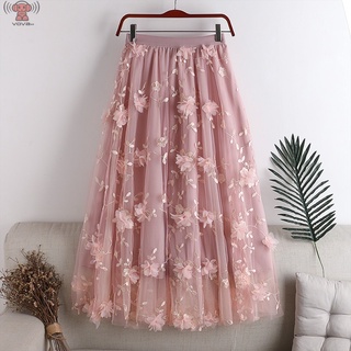 Saia De Tule Plissado Com Bordados Das Mulheres De Cintura Alta Elástico tutu midi