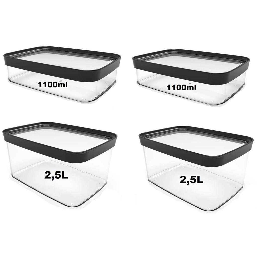 Kit Conjunto de 04 Potes Herméticos p/ Mantimentos Arroz Feijão Macarrão e Frios Laticínios
