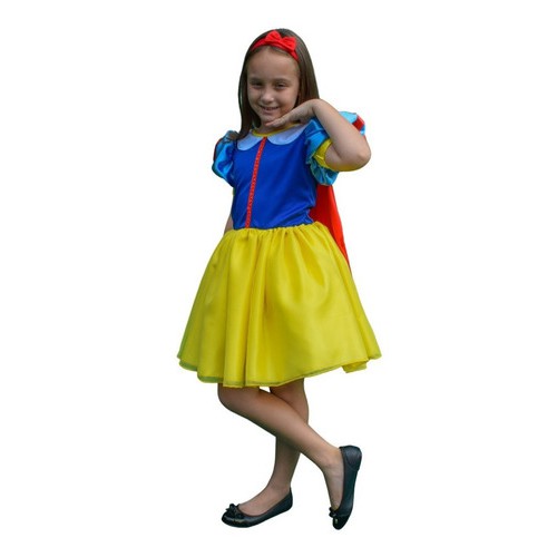 Vestido Princesa Branca De Neve Infantil Luxo + Tiara + Capa