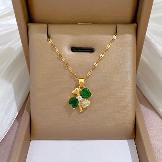 Colar De Aço Titânio De Luxo Leve Com Diamante Completo Micro-Incrustado Zircônia Esmeralda Quatro Quebras Flores De Cobre Pingente De Ouro Real