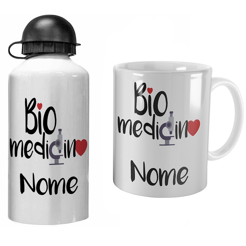 kit personalizado garrafinha e caneca biomedicina para presente