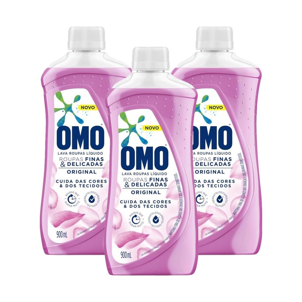 Kit 3 Lava-Roupas Líquido Omo Roupas Finas e Delicadas Original 900ml cada em Oferta na Shopee