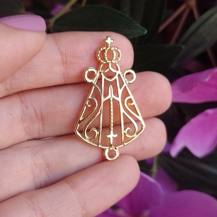 1 Pç Entremeio Nossa Senhora Aparecida Especial Dourado - Peça para Montagem de Terço Católico