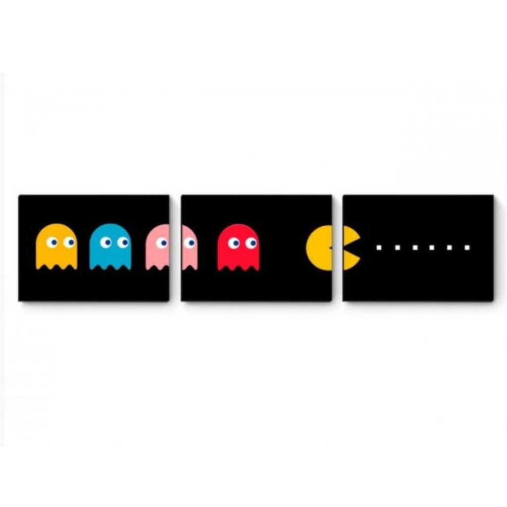Kit 3 Peças Quadro Decorativo Game Pac Man - Painel Decoração Quarto Menino Gamer Life
