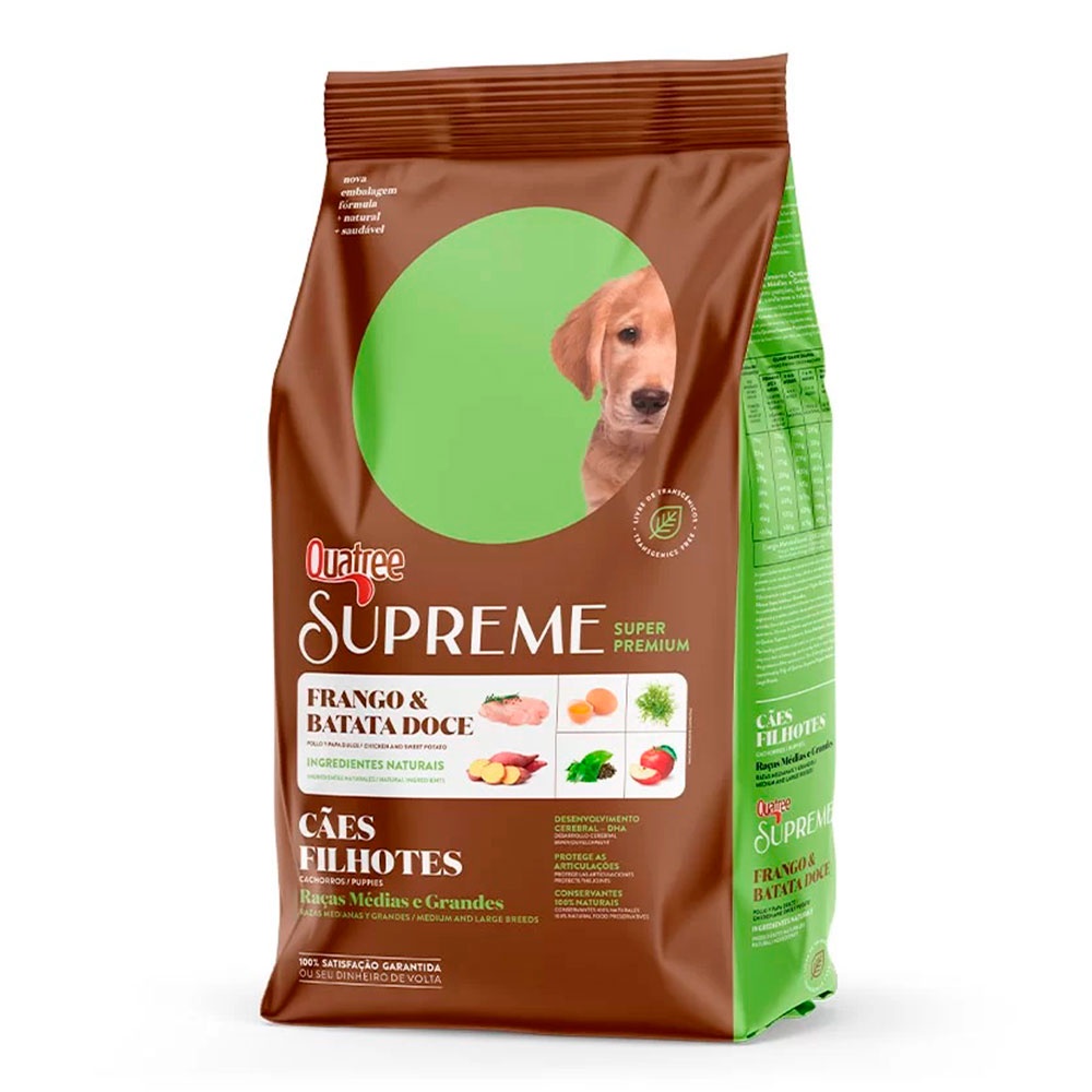 Ração Quatree Supreme Cães Filhotes Raças Médias e Grandes Frango e Batata Doce - 10,1kg - Pets