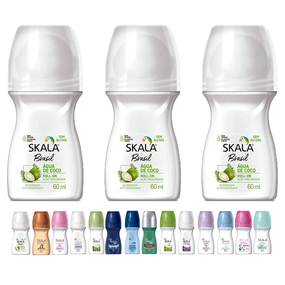 Desodorante Roll-on Skala 60ml Vegano Sem Álcool - Kit C/3 Unidades