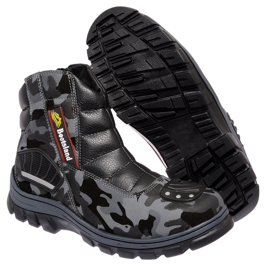 Bota Bootsland Motociclista Camuflada Ziper Masculina Couro! TOP!!
