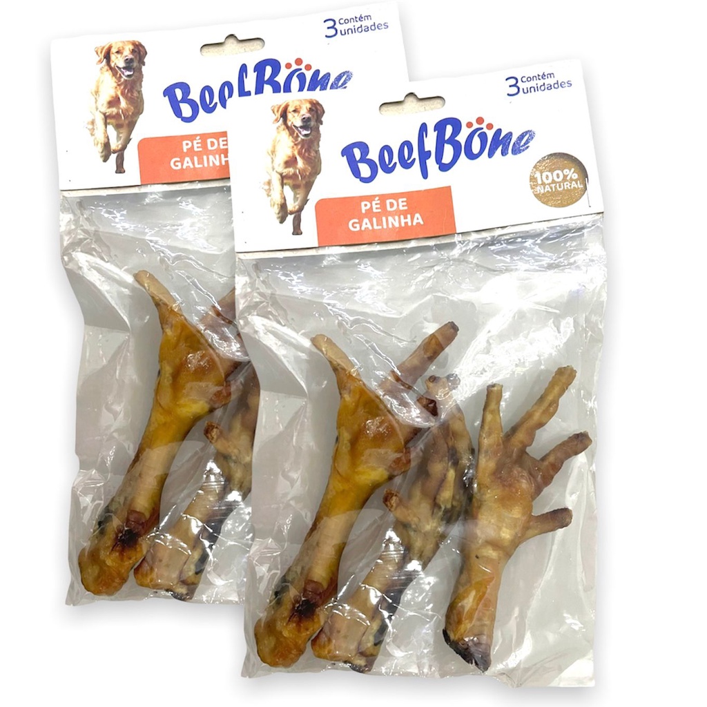 6 Pé de Galinha Petisco Para Cachorro Diversão Pet BeefBone