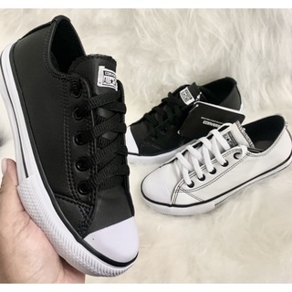 Tênis all star infantil couro preto e couro branco palmilha gel