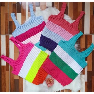 Crooped feminino tricô alça listrado t moda primavera verão blogueira