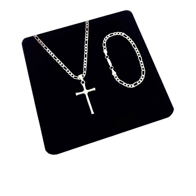 Kit masculino 3x1 Crucifixo Corrente Banhada a Prata 925 + pulseira 01