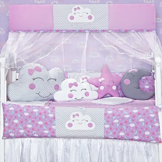 Kit Berço Nuvem Lilas Completo 12 Peças Promoção com Edredom e Saia Box
