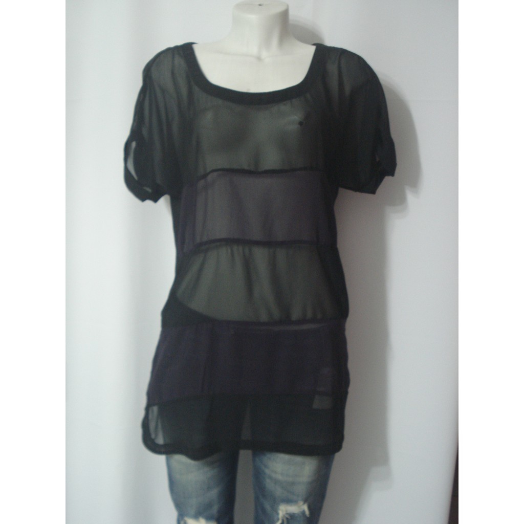 Blusa / tunica em chiffon preta e roxa