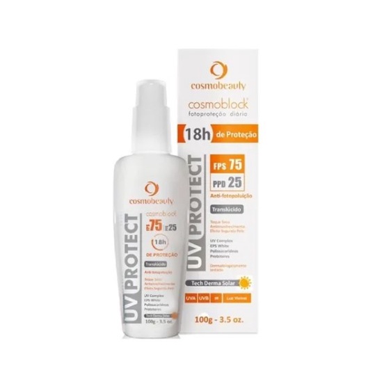 Cosmobeauty Cosmoblock Uv Protect FPS75 PPD25 18 Hs Toque Seco Segunda Pele 100g