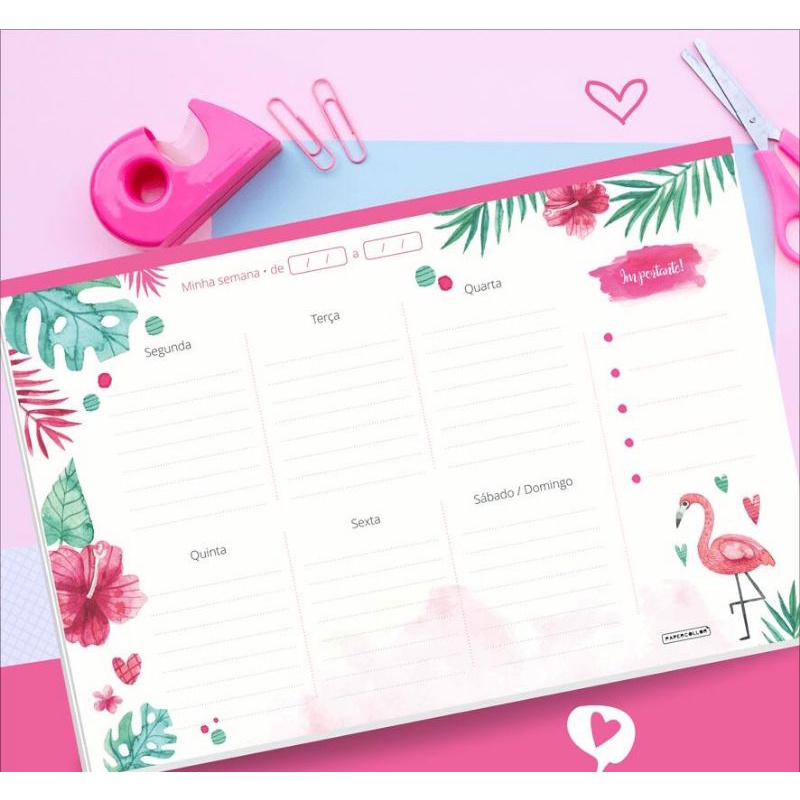 Planner Semanal Bloco Folhas Flamingo Shopee Brasil