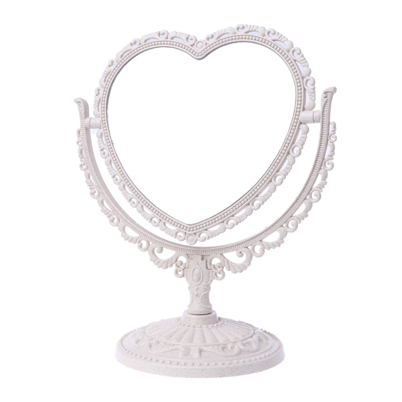 Hfior 2 Sides Makeup Mirror Double Sided Heart-shaped Rotatable Stand Table Mirror 