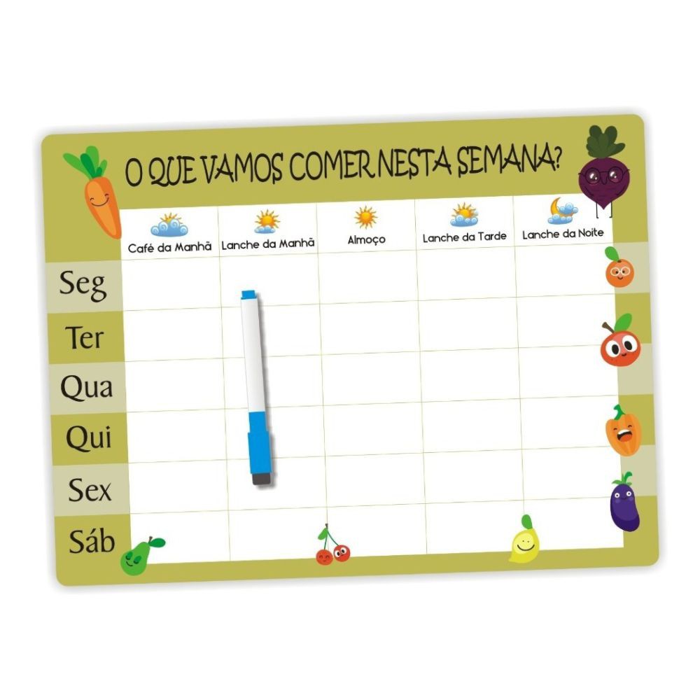 Ímã De Geladeira 40 x 30cm Cardápio Semanal - Planner - Infantil