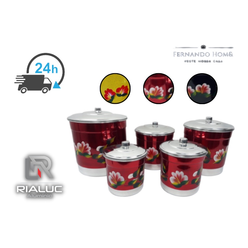 Jogo de Latas Porta Mantimentos Alumínio Vermelho 5Pçs-Rialuc