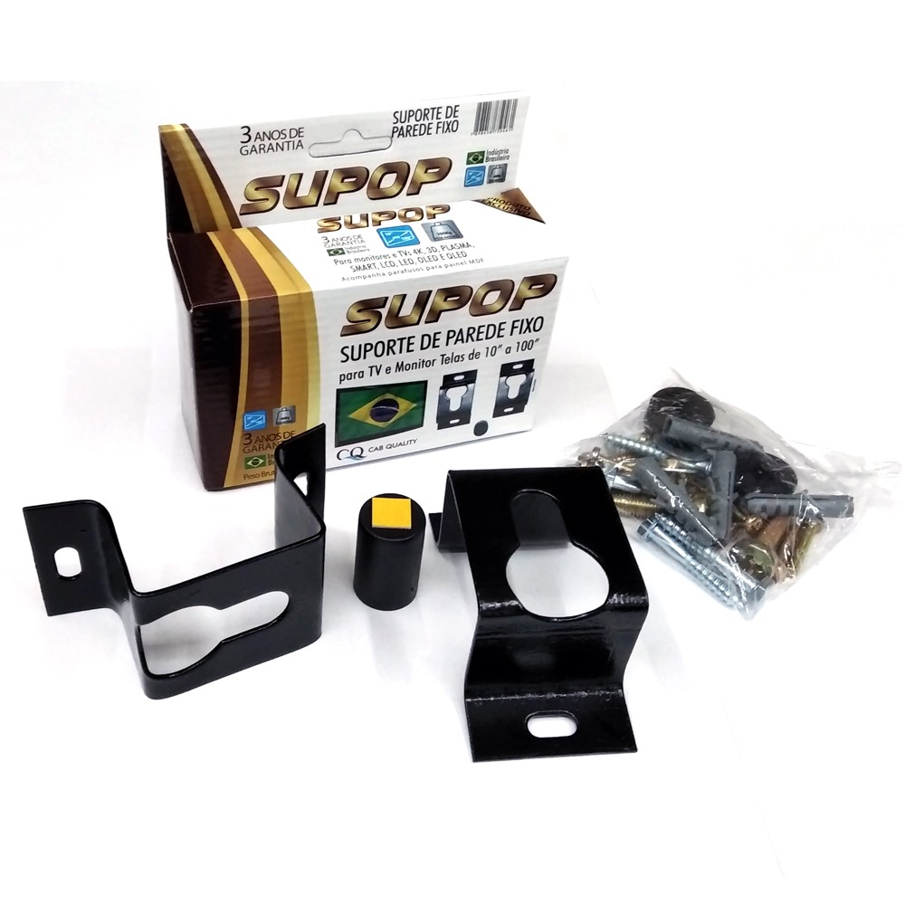 Suporte fixo para Tv de 10” até 100” polegadas com kit de instalação completo para parede ou painel.