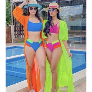 Saida de praia puro simples vestido longa banho piscina cor neon em Oferta na Shopee